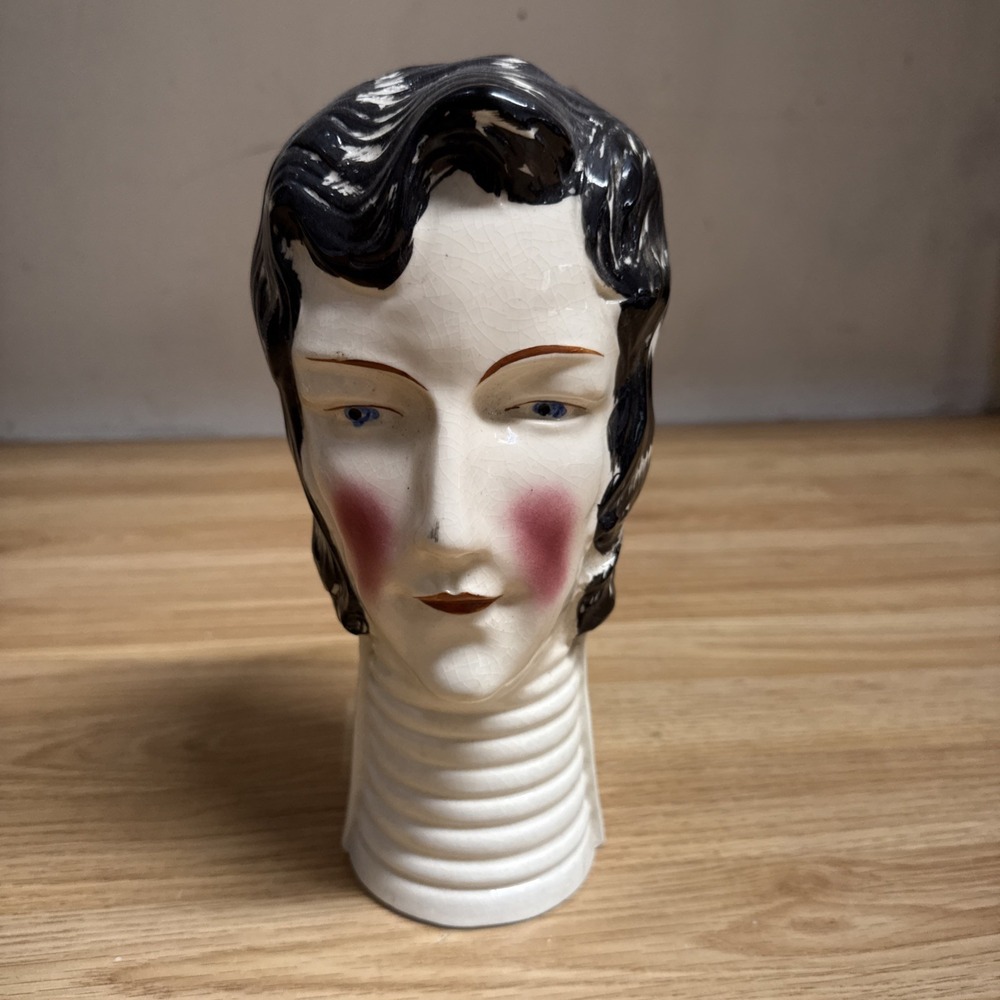 Vintage Made In Japan Ceramic 10"  Head Vase‎ Women With Dark Hair